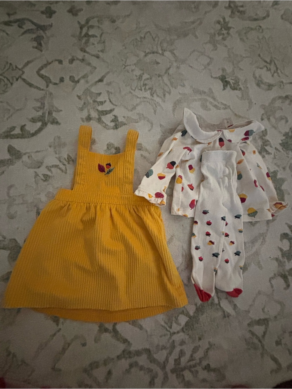 wonder nation Yellow Corduroy Pinafore with White Mushroom Top & Tights